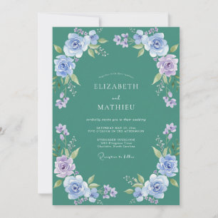 Benzin Immergrün-Blüten-Hochzeit Einladung
