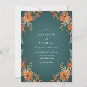Benzin-Orange-Wildblumen-Hochzeit Einladung