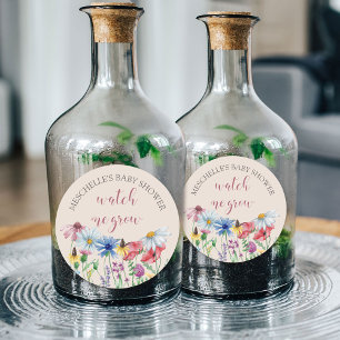 Beobachte mich wachsen Land-Wildblumen-Baby-Party Runder Aufkleber