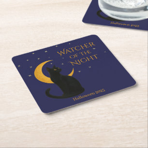 Beobachter der Nacht - Halloween-Schwarze Katze Rechteckiger Pappuntersetzer