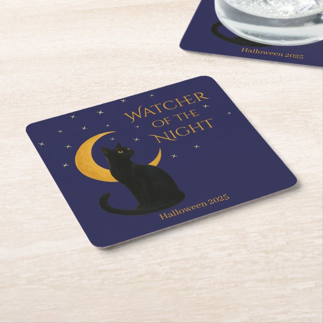 Beobachter der Nacht - Halloween-Schwarze Katze Rechteckiger Pappuntersetzer (angewinkelt)