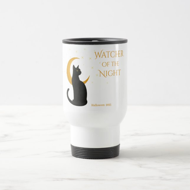 Beobachter der Nacht - Halloween-Schwarze Katze Reisebecher (Mittel)