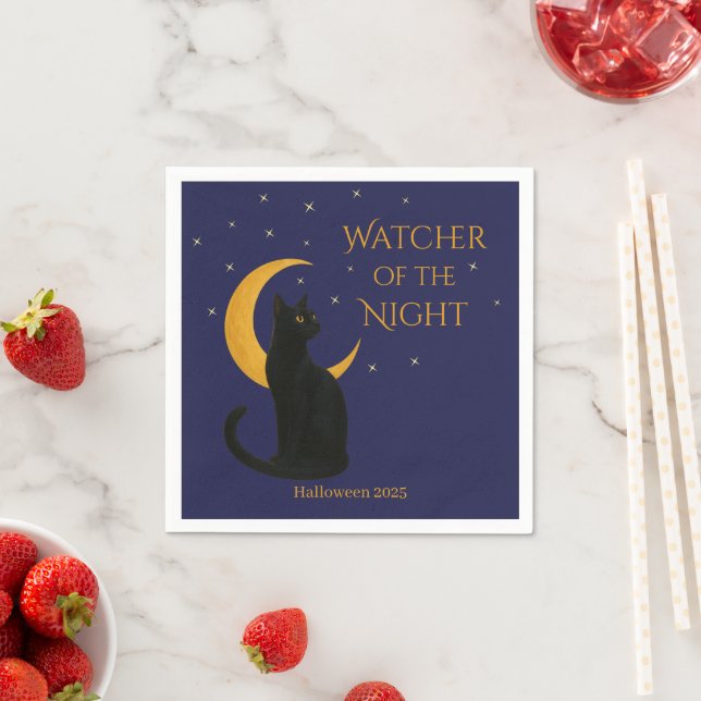 Beobachter der Nacht - Halloween-Schwarze Katze Serviette (Beispiel)