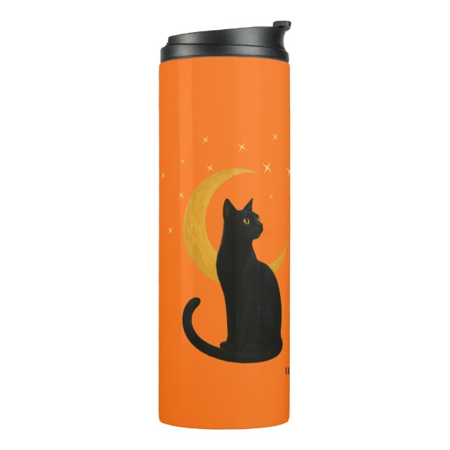 Beobachter der Nacht - Halloween-Schwarze Katze Thermosbecher (Nach links gedreht)