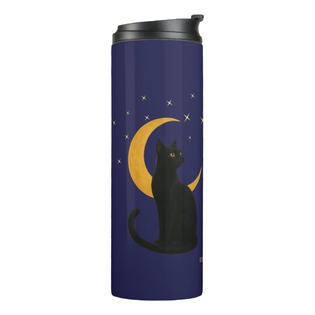 Beobachter der Nacht - Halloween-Schwarze Katze Thermosbecher (Nach links gedreht)