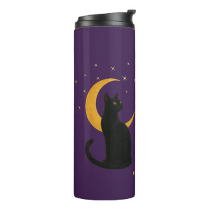 Beobachter der Nacht - Halloween-Schwarze Katze Thermosbecher