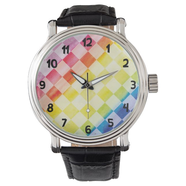 Beobachtung von Regenbogen-Schachbrettern (mit Zah Armbanduhr (Vorderseite)