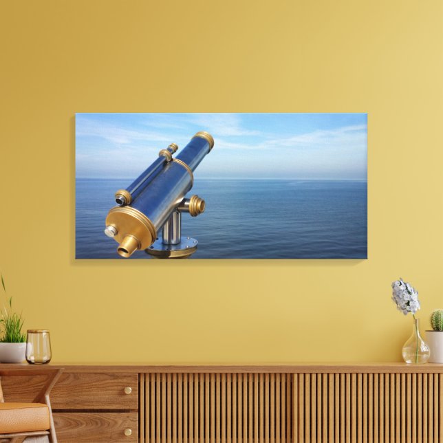 Beobachtungsteleskop mit Blick auf den Ozean Leinwanddruck (Insitu (Wohnzimmer))