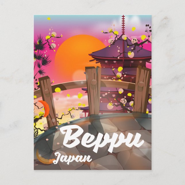 Beppu Japanisches Reiseplakat Postkarte (Vorderseite)