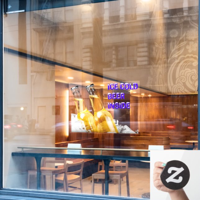 Bequemer Store Eiskältebiere Innen Fensteraufkleber (Café-Fenster)