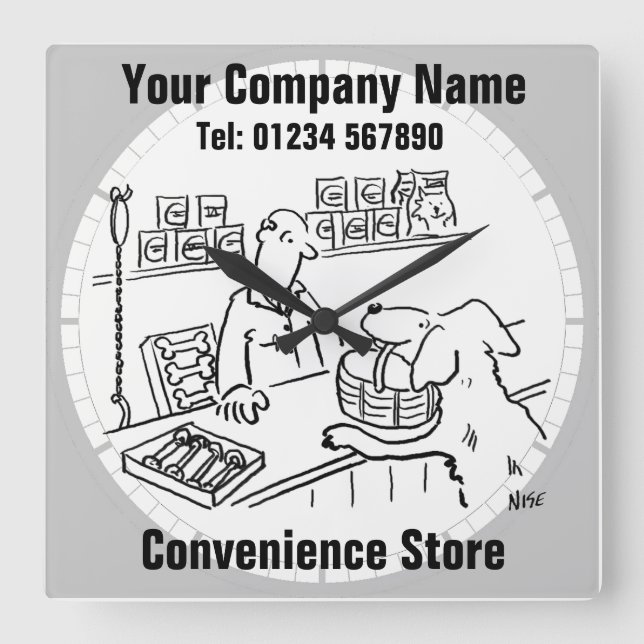 Bequemer Store, lokaler Shop oder Supermarkt Quadratische Wanduhr (Vorderseite)