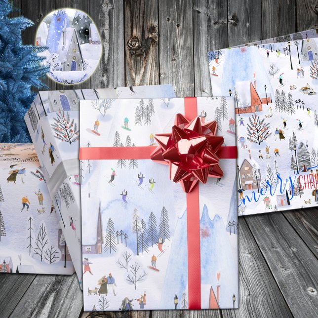 Bequemes Bergskidorf Geschenkpapier (Mountain Ski Village Holiday Gift Wrapping Paper in 6 & 15 foot long 30 inch wide rolls)