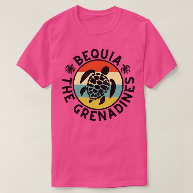 Bequia Die Grenadinen Retro Sonnenuntergang mit Sc T-Shirt (Design vorne)