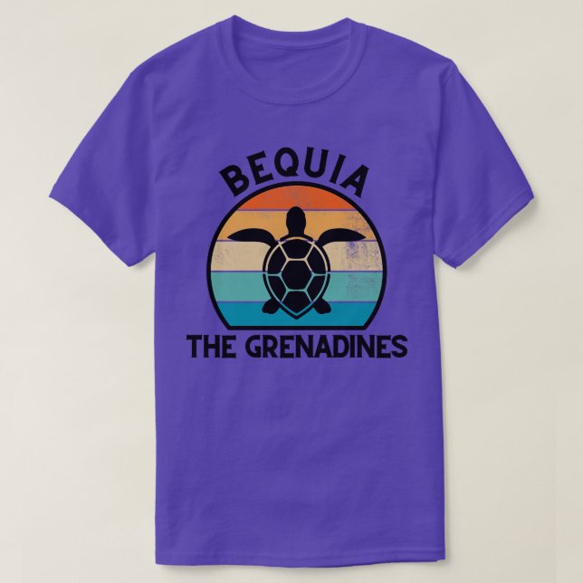 Bequia Die Grenadinen Retro Sonnenuntergang mit Sc T-Shirt (Design vorne)