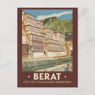 Berat Albanien Illustration Travel Art Vintag Postkarte