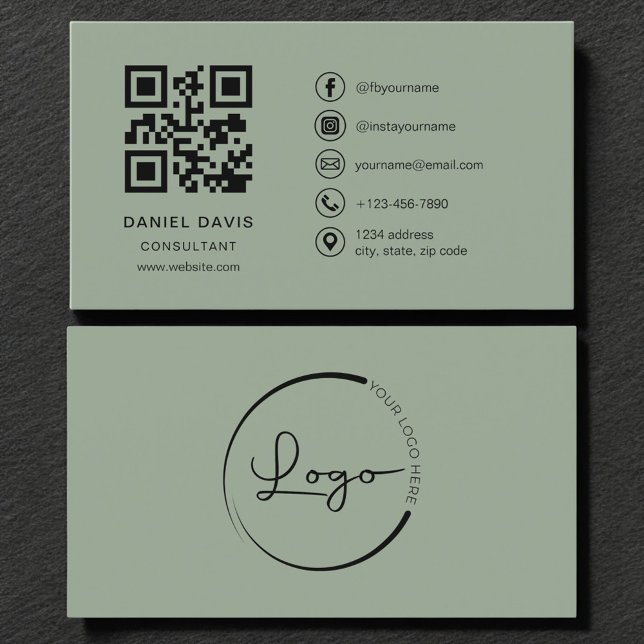 Berater Smaragdgrün Logo QR Code  Visitenkarte (Von Creator hochgeladen)