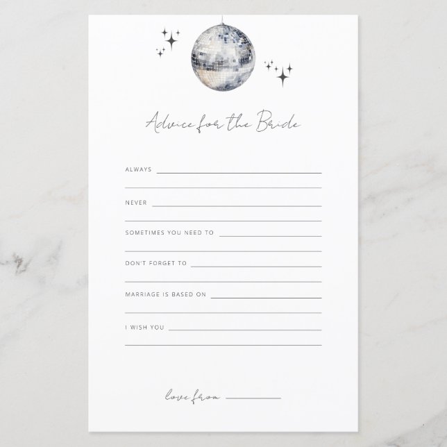 Beratung für das Bride Disco Ball Brautparty (Vorderseite)