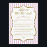 Beratung für das Bride Pink Gold Brautparty Spiel Hinweiskarte<br><div class="desc">Elegante rosa und goldene Bridal Advice Karten für eine lustige Brautparty-Aktivität. Dieses unterhaltsame Brautparty-Spiel lässt Sie Ratschläge für die zukünftige Braut aufschreiben. Rosa und weiße Streifen mit goldenen Imitaten Glitzer Akzent und Goldtext.</div>
