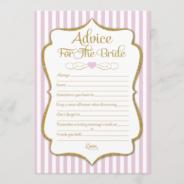 Beratung für das Bride Pink Gold Brautparty Spiel Hinweiskarte (Vorderseite)
