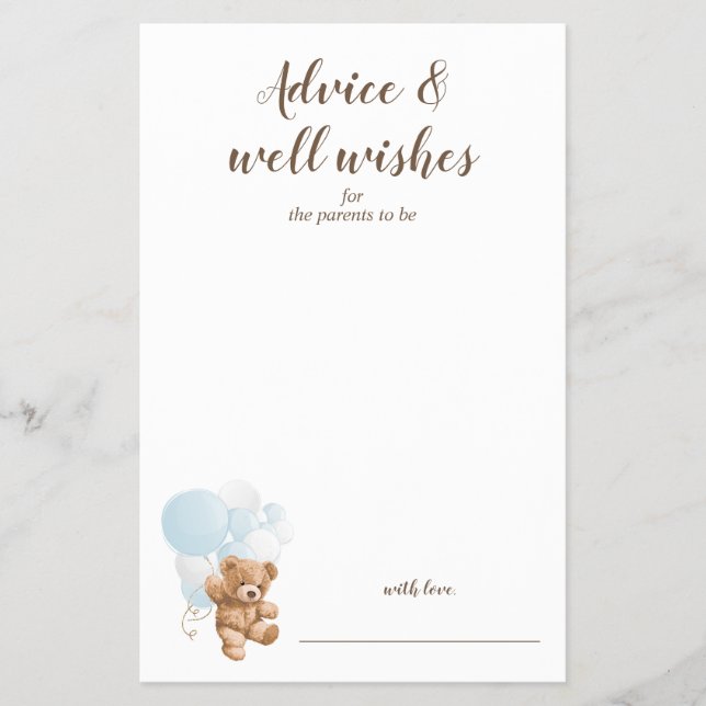 Beratung und Wünsche Blue Teddy Bear Baby Dusche Flyer (Vorne)