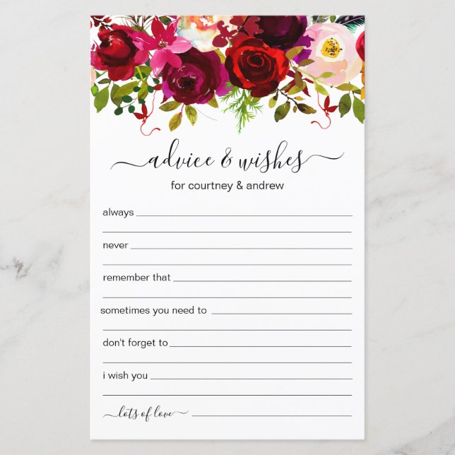 Beratung und Wünsche Burgund-Floral Hochzeit (Vorderseite)