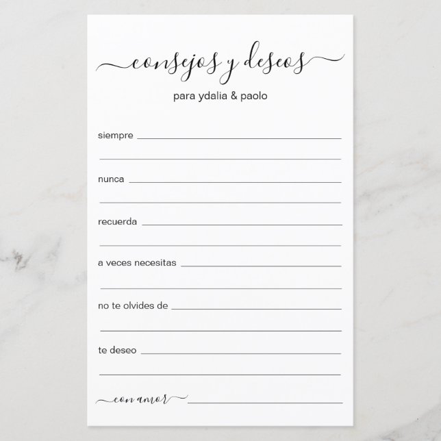 Beratung und Wünsche Spanisch (Vorderseite)