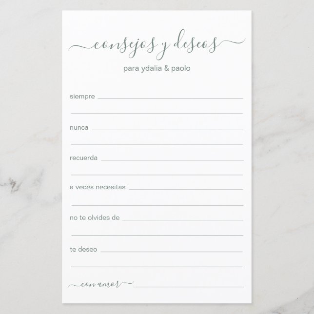 Beratung und Wünsche Spanisch (Vorderseite)