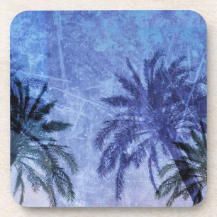 Bercelona Blue Palm Tree Grunge Digitale Kunst, De Getränkeuntersetzer