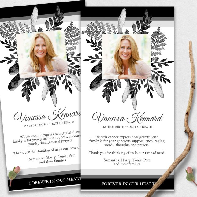 Bereavement Dark Floral Funeral Merci Cartes (funeral thank you cards, bereavement, elegant, simple, celebration of life, sympathy card)