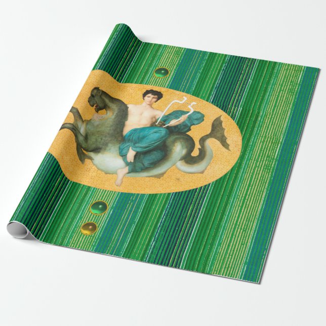 BEREICH AUF EINER MEERESPORSE MIT LYRA-grünen Stre Geschenkpapier (Ungerollt)