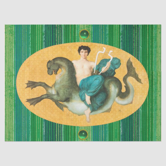 BEREICH AUF EINER MEERESPORSE MIT LYRA-grünen Stre Seidenpapier (Vorderseite)