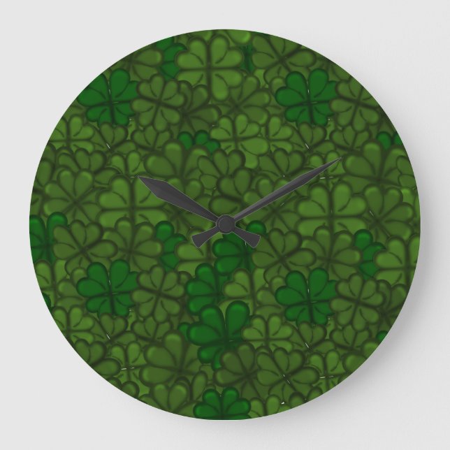 Bereich Kleeblätter Digitale Kunstmuster St Patric Große Wanduhr (Vorderseite)