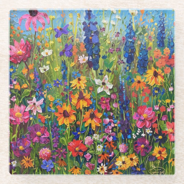 Bereich Wildblume Acrylmalerei Untersetzer (Vorderseite)