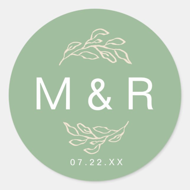 Bereiche der Träume Grün | Floral Monogramm Aufkle Runder Aufkleber (Vorderseite)