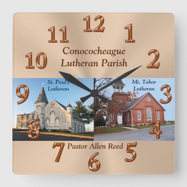 Bereichsvorschüsse mit Foto und Text Quadratische Wanduhr (Vorderseite)