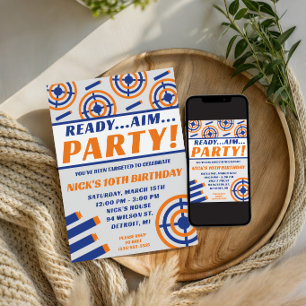 Bereit, Aim, Party! Nerf Gun Themed Birthday Party Einladung