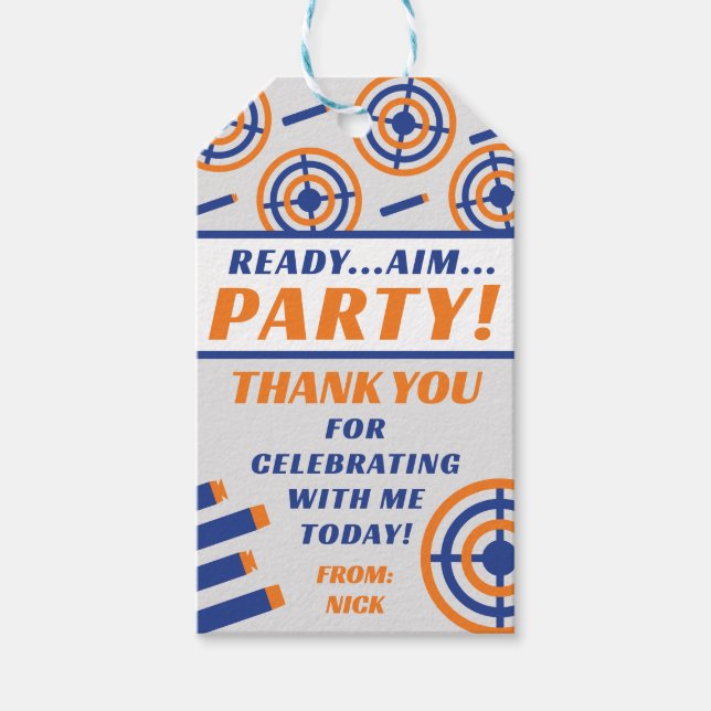 Bereit, Aim, Party! Nerf Gun Themed Birthday Party Geschenkanhänger (Vorderseite)