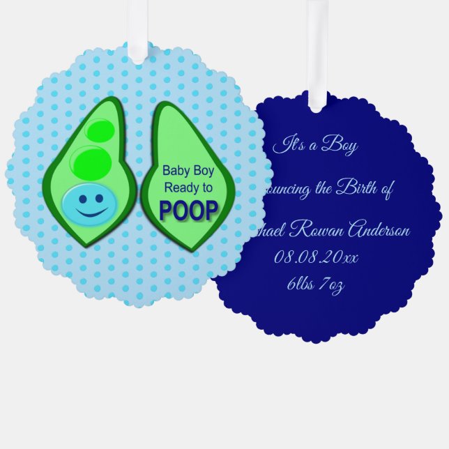 Bereit, Baby Boy Blue Pea Custom Kacken Ornament Karte (Vorderseite/Rückseite)