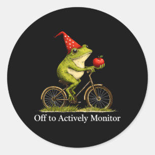 Bereit, den lustigen Frosch-Fahrrad-Lehrer aktiv z Runder Aufkleber