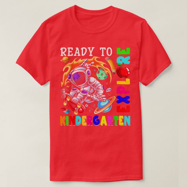 Bereit für den Kindergarten Astronaut Skateboardi T-Shirt (Design vorne)