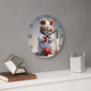 Bereit für den Pitch: Meerschweinchen in Cricket-A Große Wanduhr
