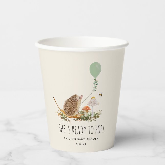 Bereit für den Pop Pilze Igel Babydusche Pappbecher (Vorderseite)