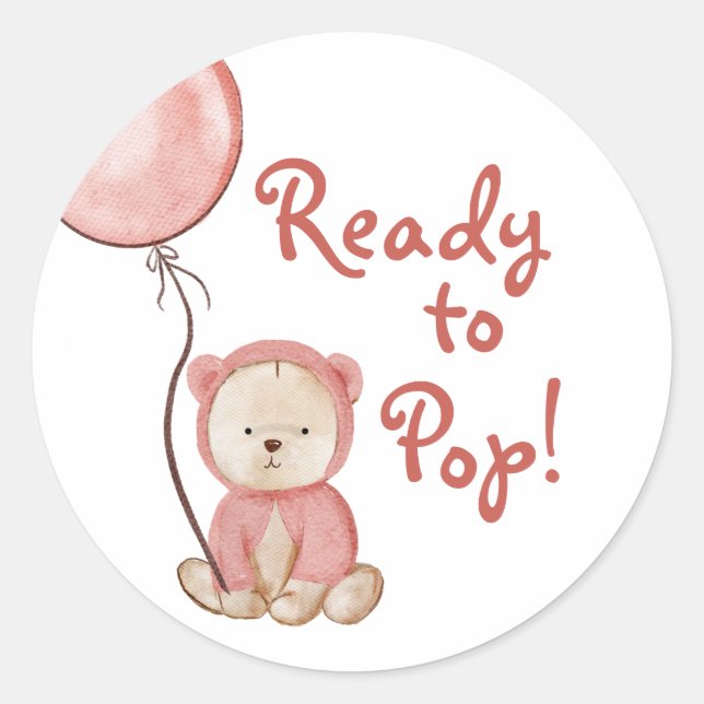 Bereit für den Pop Pink Bear Boho Babydusche Runder Aufkleber (Vorderseite)