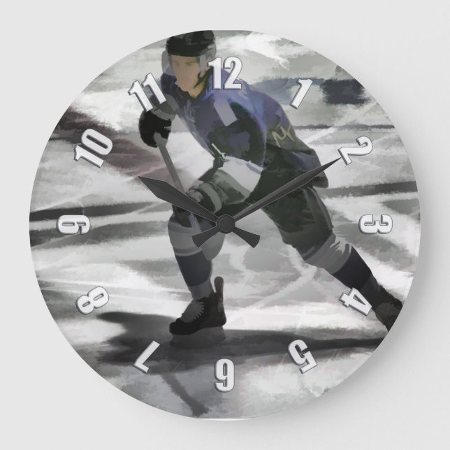 Bereit für den Puck-Ice Hockey-Spieler Große Wanduhr (Vorderseite)