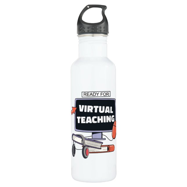 Bereit für den virtuellen Unterricht Edelstahlflasche (Vorderseite)