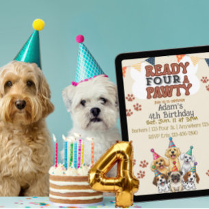 Bereit für eine Pfotenparty, Hund 4. Geburtstagsei Einladung