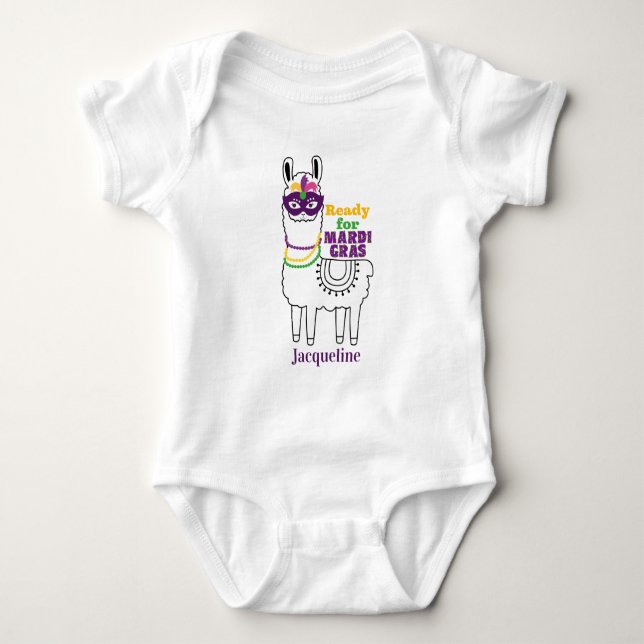 Bereit für Mardi Gras niedliche Lamatperlen person Baby Strampler (Vorderseite)