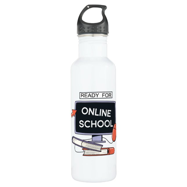 Bereit für Online School Edelstahlflasche (Vorderseite)