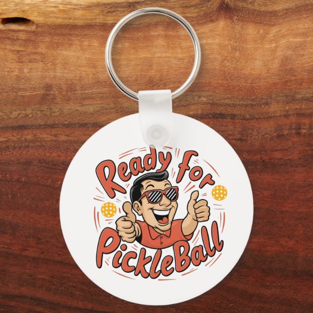 Bereit für Pickleball-Cartoon Thumbs Up Typ Schlüsselanhänger (Vorderseite)