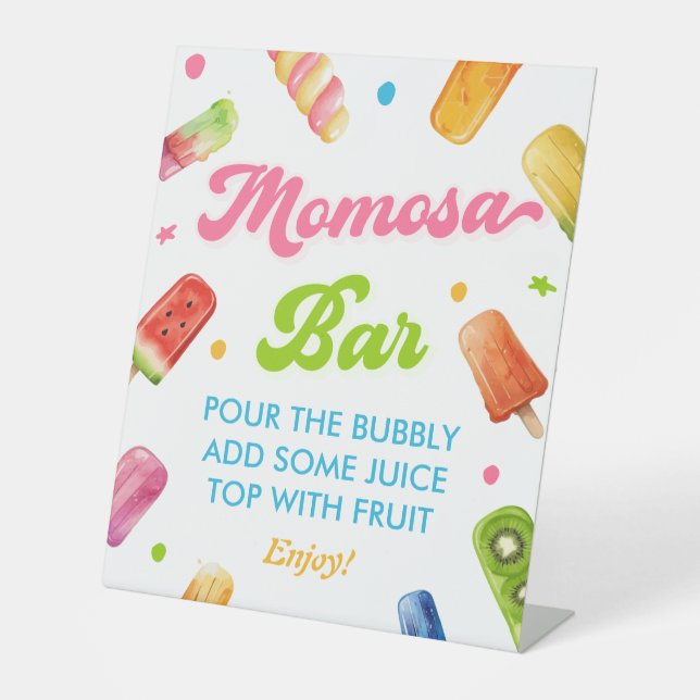 Bereit für Pop Baby Dusche Popsicle Momosa Bar Sockelschild (Vorderseite)